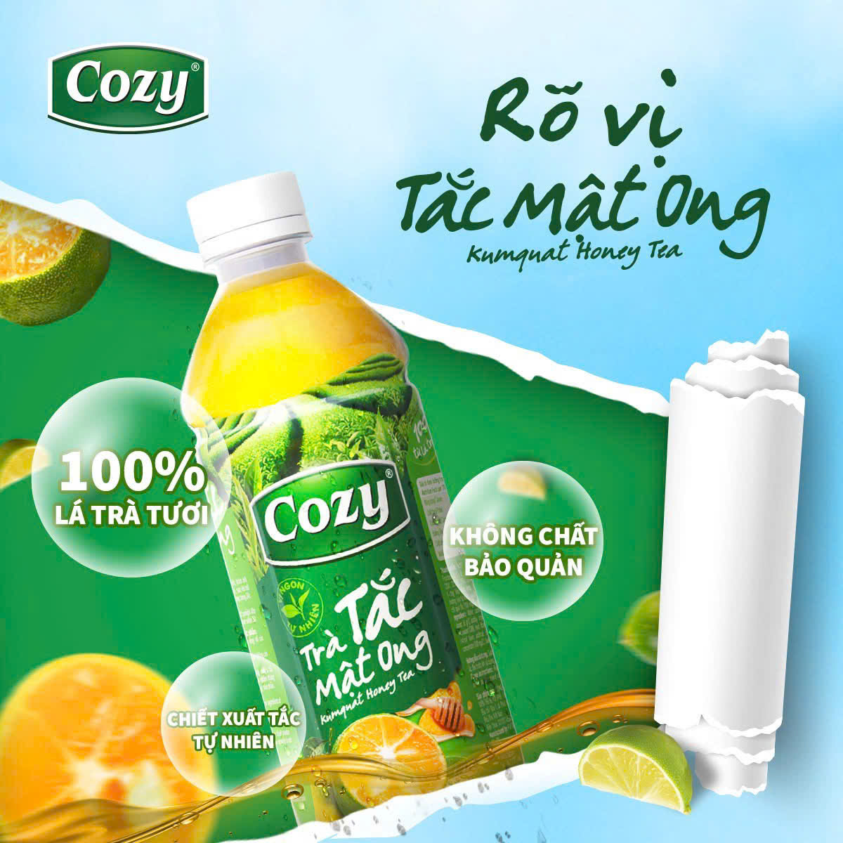 TRÀ TẮC MẬT ONG - Cozy chai〔 95¥/chai 〕Nguyên thùng (350ml x 24 chai)【ベトナム産】ハチミツ・金柑茶 Vietnamese Instant Honey Kumquat Tea ชาส้มตำน้ำผึ้ง